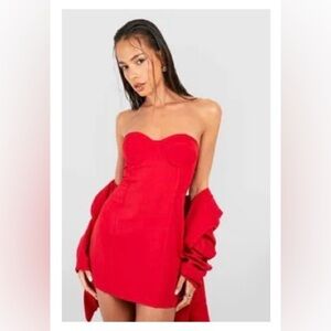Boohoo Strapless Sweetheart Red Mini Dress